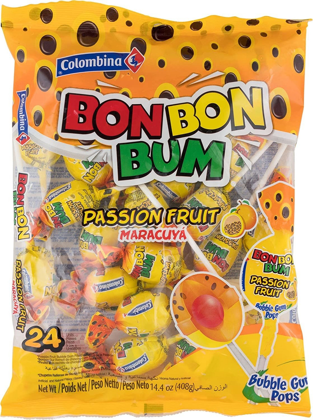 BonBon Bum Passion Fruit Lollipop 408gr Colombina