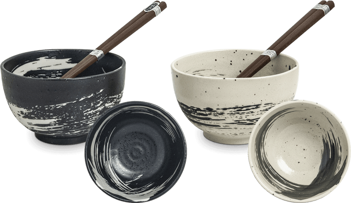 Bowl Set Black and White 2 Pieces - Edo Japan 6041066