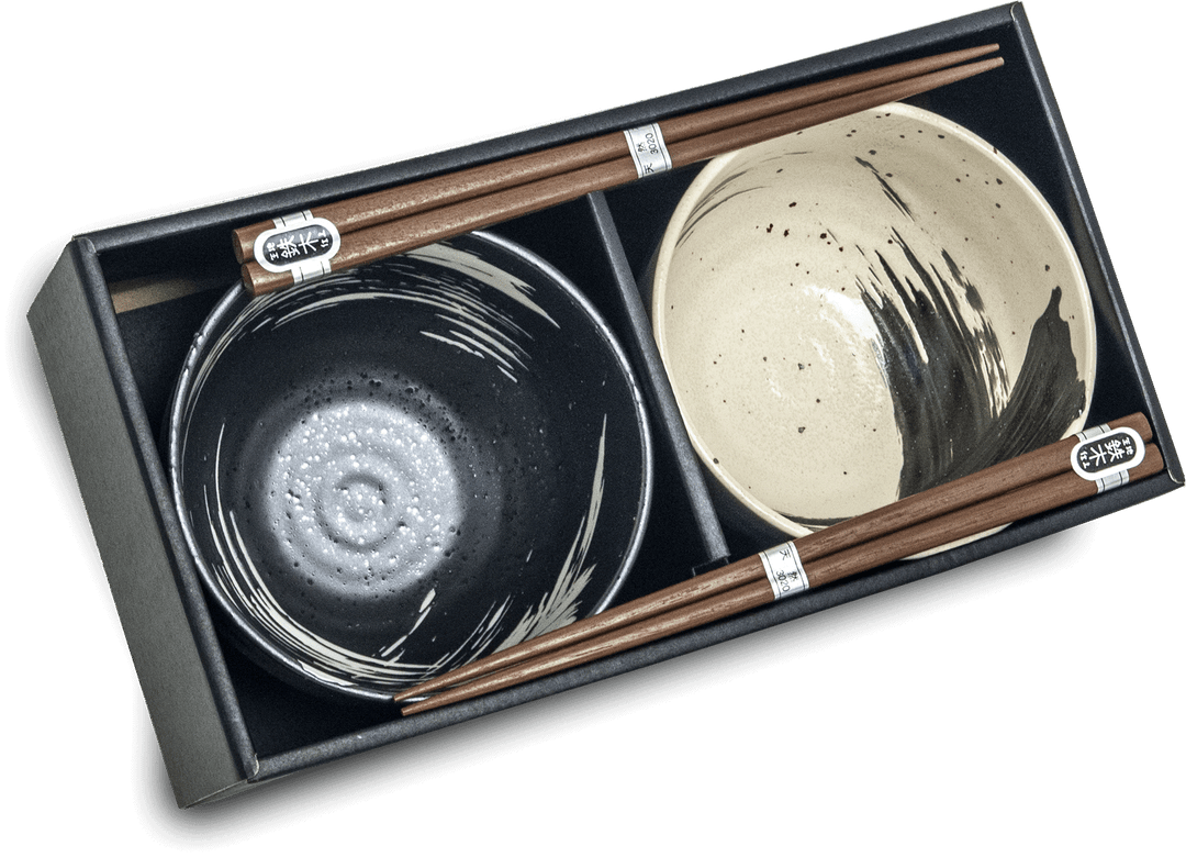 Bowl Set Black and White 2 Pieces - Edo Japan 6041066