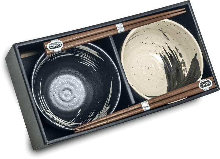 Bowl Set Black and White 2 Pieces - Edo Japan 6041066