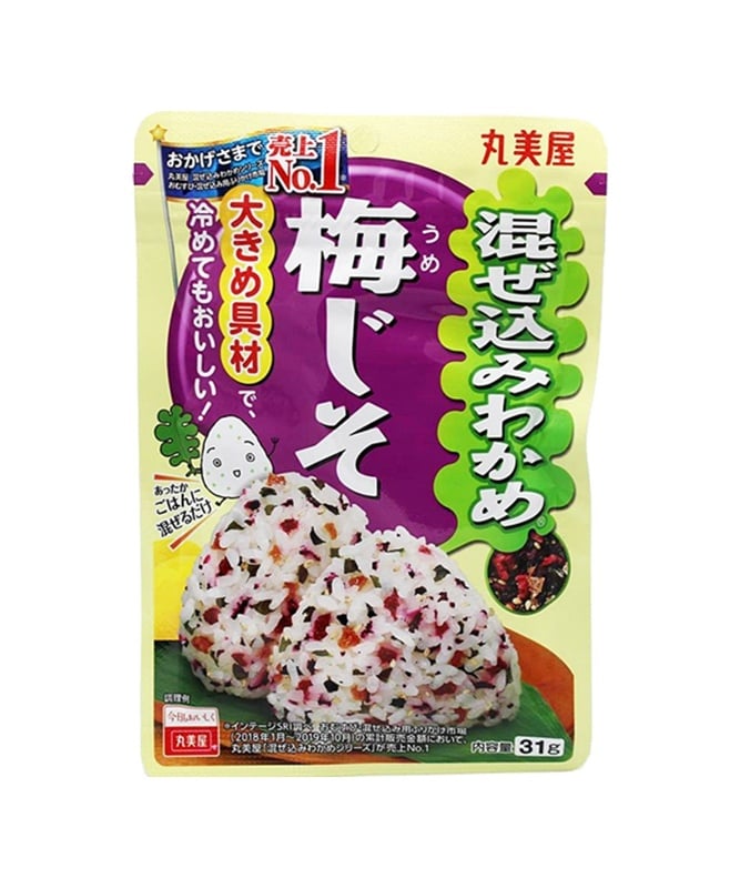 OUTLET: Marumiya Furikake Mazekomi Wakame Umejiso 29g beige purple pack Best before 26-02-2025